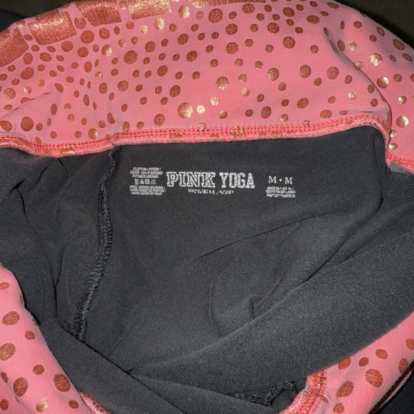 Victoria's Secret PINK Capri Leggings M Black Pink Bubble Roll Over Waistband - Picture 5 of 12